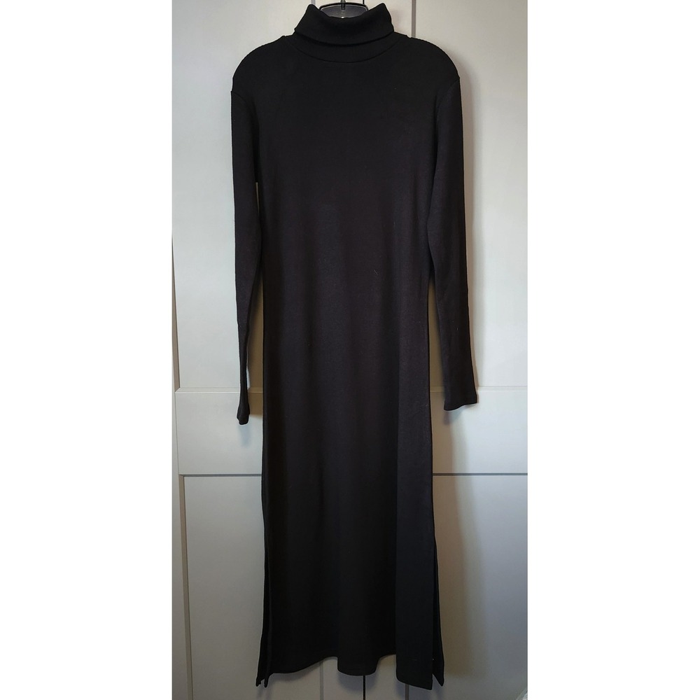 New Splendid Collection Black Turtleneck Knit Dress M Medium Long Sleeve Slit